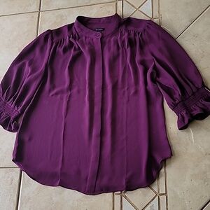 Blouse Button Down Plum Ruffle Sleeves Blouse SZ S